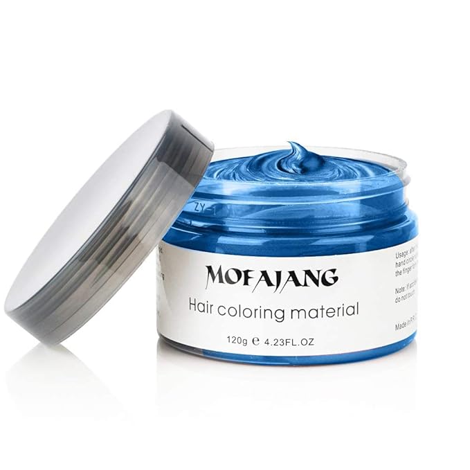 Temporary Blue Hair Wax, 4.23oz Instant Hairstyle Mud Cream, Natural Hair Coloring Wax Material Disposable Hair Styling Dye Ash (Blue, Dye Free) for Cosplay, Party, Masquerade, Halloween etc.