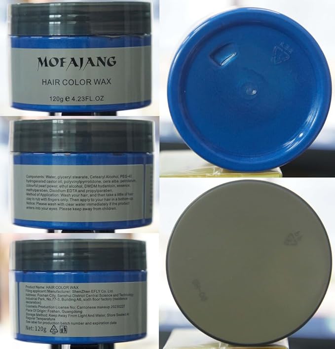 Temporary Blue Hair Wax, 4.23oz Instant Hairstyle Mud Cream, Natural Hair Coloring Wax Material Disposable Hair Styling Dye Ash (Blue, Dye Free) for Cosplay, Party, Masquerade, Halloween etc.